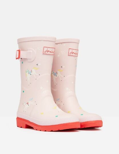 Joules Junior Printed Wellies Pink Unicorns